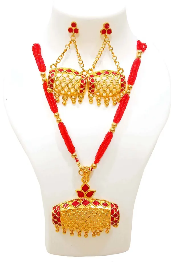 Assamese_Traditional_Red_Meenakari_Jewellery_Set_For_Women